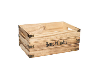 Wooden box on white background.