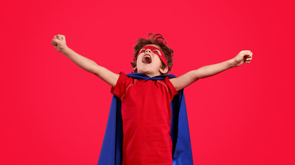 Excited superhero screaming and looking up