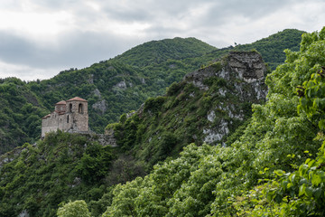 Fototapeta na wymiar The Church of the Holy Mother of God in Asen's fortress. Old medieval.fortress near Asenovgrad city. Plovdiv region, Bulgaria