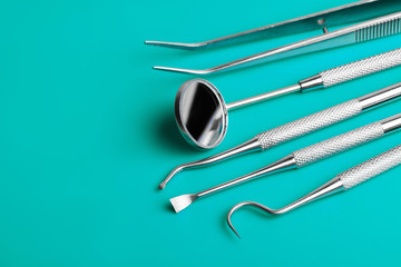 Dental tools on white background. Medical technology concept. Dental hygiene. Cure concept. Dentist...