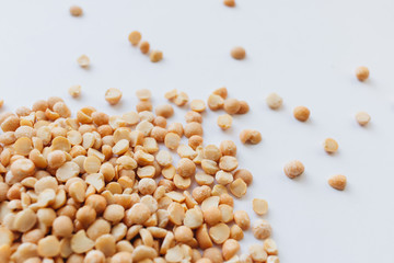 raw dry peas on white, macro