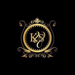 K & S / KS logo initial vector mark. Initial letter K and S KS logo luxury vector mark, gold color elegant classical symmetric curves decor.