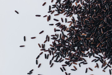 Pile of raw black rice, macro