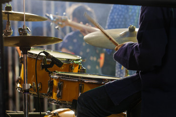 a drummer on the rock concert.