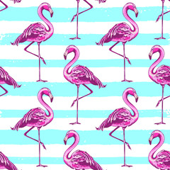 Obraz premium Summer seamless pattern with pink flamingo