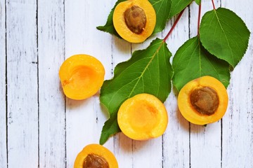 Ripe,sweet apricots on a wooden background.Healthy fruit.