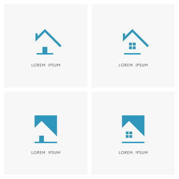 Realty simple logo set. Outline home with chimney on the roof and house with door and window symbol - real estate and property icons.