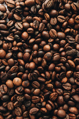 Close-up view of roasted coffee beans