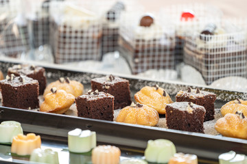 close up brownies cake with the others Thai desserts beside it.