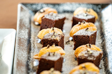 close up brownies cake with the others Thai desserts beside it.