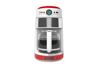 Red coffee machine with glass kettle inside the 3d render on white background no shadow