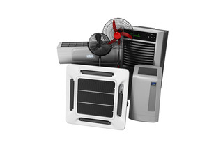 Group of equipment for cooling and air conditioning of the premises 3d render on white background no shadow