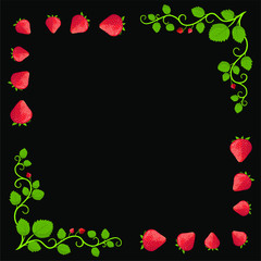 red strawberry with leaf frame 