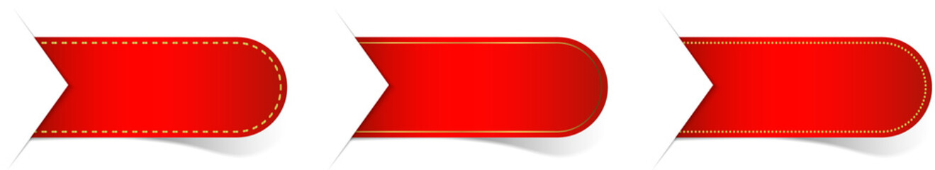 set of red label with ribbon on white background