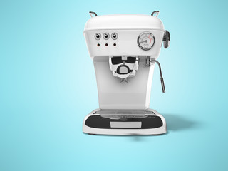 White portion coffee machine with water tank 3d render illustration on blue background with shadow