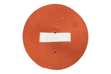 Self-made round red road sign 'No entry'