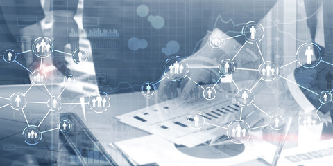 Icon of people with network connections. Social media concept.