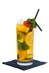 cocktail drink with straws and mat