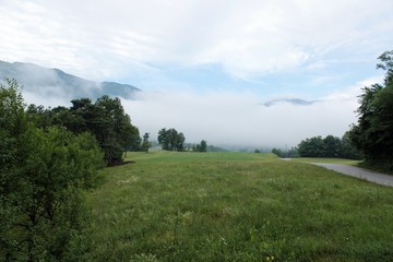 Fototapeta premium Cloudy landscape in Julian Alps, Slovenia