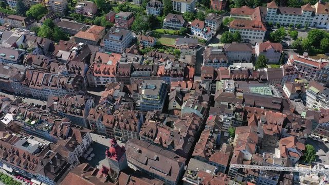 Aerial view of cityscape of Lucerne, beautiful Swiss historic city - landscape panorama of Switzerland from above, Europe