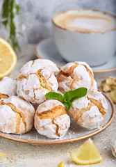 Lemon cookies with cracks. Delicious homemade sweet dessert. 