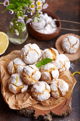 Lemon cookies with cracks. Delicious homemade sweet dessert. 