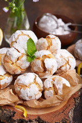 Lemon cookies with cracks. Delicious homemade sweet dessert. 