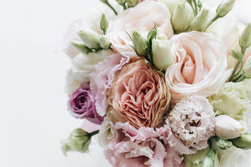 Beautiful spring bouquet with pink and white tender flowers