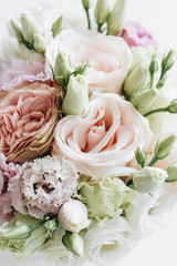 Beautiful spring bouquet with pink and white tender flowers