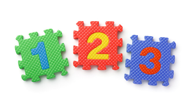Top view of math numbers foam puzzle