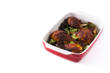 Roasted tandoori chicken isolated on white background. Copyspace