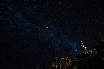 Stars and  crucifix at night 