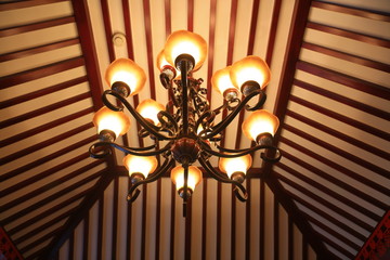 chandelier on the classical ceiling