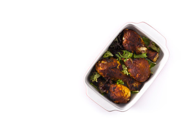 Roasted tandoori chicken isolated on white background. Top vopyspaceiew. C