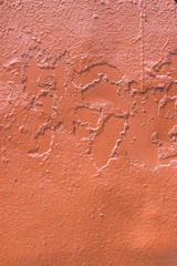 Old Dirty Plaster Wall, With Flakes Of Paint. Rough Surface. Old Weathered Painted Background Texture. Vintage Scratch Grunge Urban Background. Distress texture for your design.