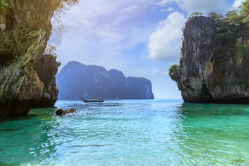 Fototapeta premium Beach with crystal emerald green sea at Lao Lading Island in Andaman sea, Krabi, Thailand