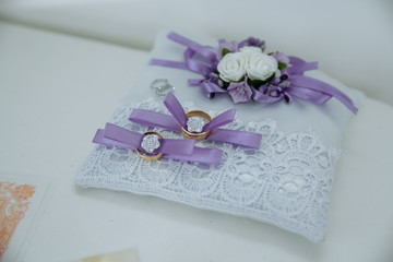 wedding rings on a white background in a wedding decoration