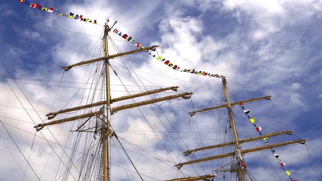 Mast of Kruzenshtern a four-masted barque moored to the quays of the Garonne River during the "Bordeaux fete le fleuve" celebration