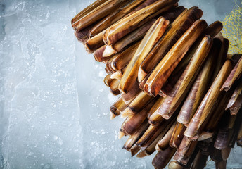 Sea delicacies. Fresh seafood. Sea finger