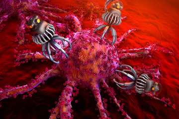 Nano Bots attacking a cancer cell
