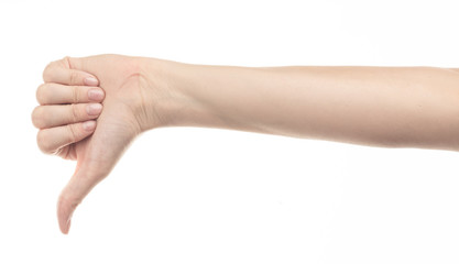 hand of young girl on white background