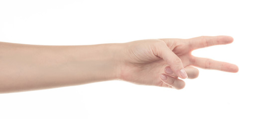 hand of young girl on white background
