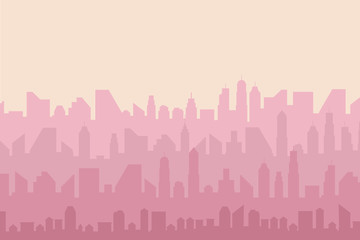 Fototapeta premium Urban Cityscape. Modern Skyline panorama flat style. Different buildings, skyscrapers, office center. Vector illustration