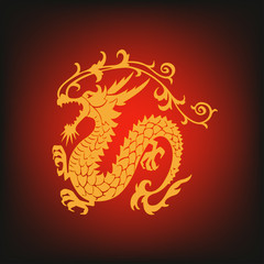 Gold Dragon  on red- black  Background