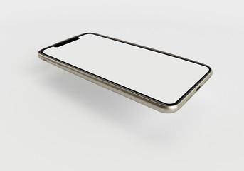 3d render illustration hand holding the white smartphone with full screen and modern frame less design - isolated on white background 