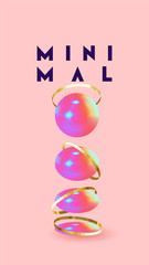 Abstract geometric background with ball and spheres. Minimal trendy poster and banner. Realistic metallic round and semicircular shapes of objects. 3d design elements. Backdrop geometry.
