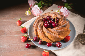 Fresh homemade bundt cake with berries