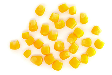 Fototapeta premium Yellow corn seeds isolated on white background close up. macro