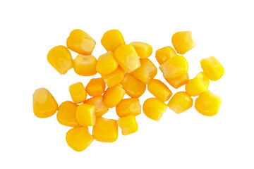 Yellow corn seeds isolated on white background close up. macro