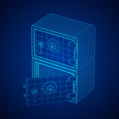 Metal bank vault safe. Wireframe low poly mesh vector illustration